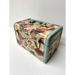 1940’s Samsonite Sky Blue Train Case With Decoupage